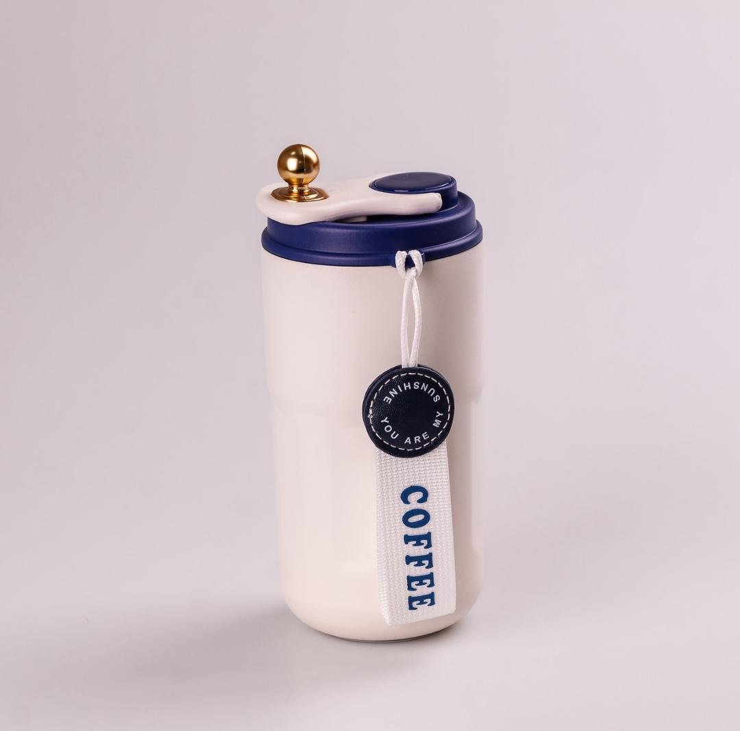 Термокружка Happy Life Coffee 400 мл Бело-синий (18188624)