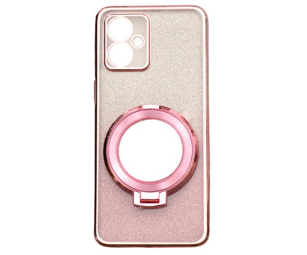 Силиконовый чехол накладка Glitter Case для Motorola Moto G54 с металлическим кольцом-зеркалом в комплекте Розовый
