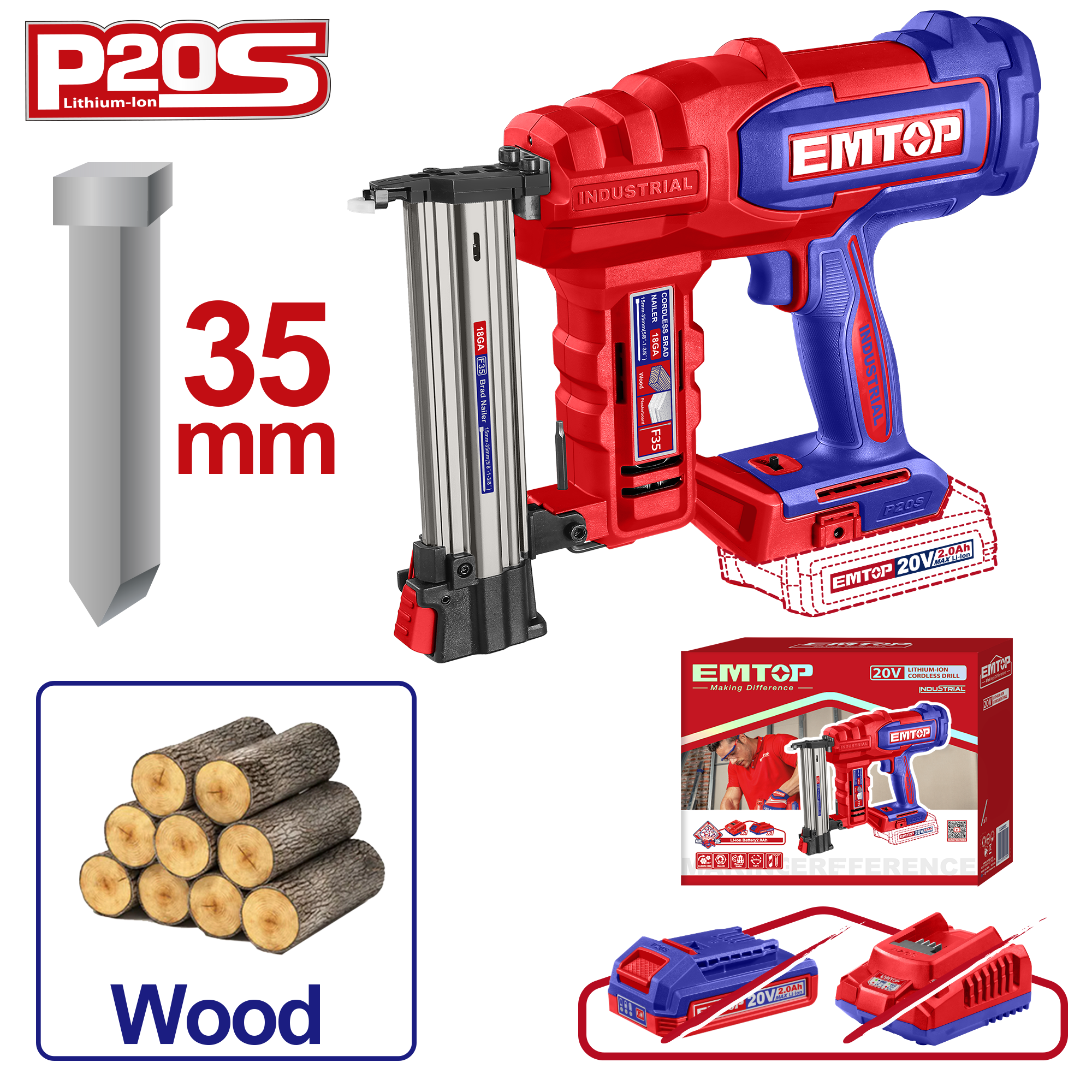 Гвоздозабиватель аккумуляторный EMTOP ELBNLI2005 без АКБ и ЗУ - фото 2