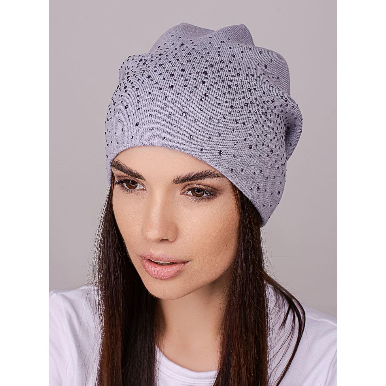 Шапка жіноча Leks ДЕНІМ з додаванням кашеміру ззаду счіплена утеплена флісом та прикрашена стразами one size Метал (239403)