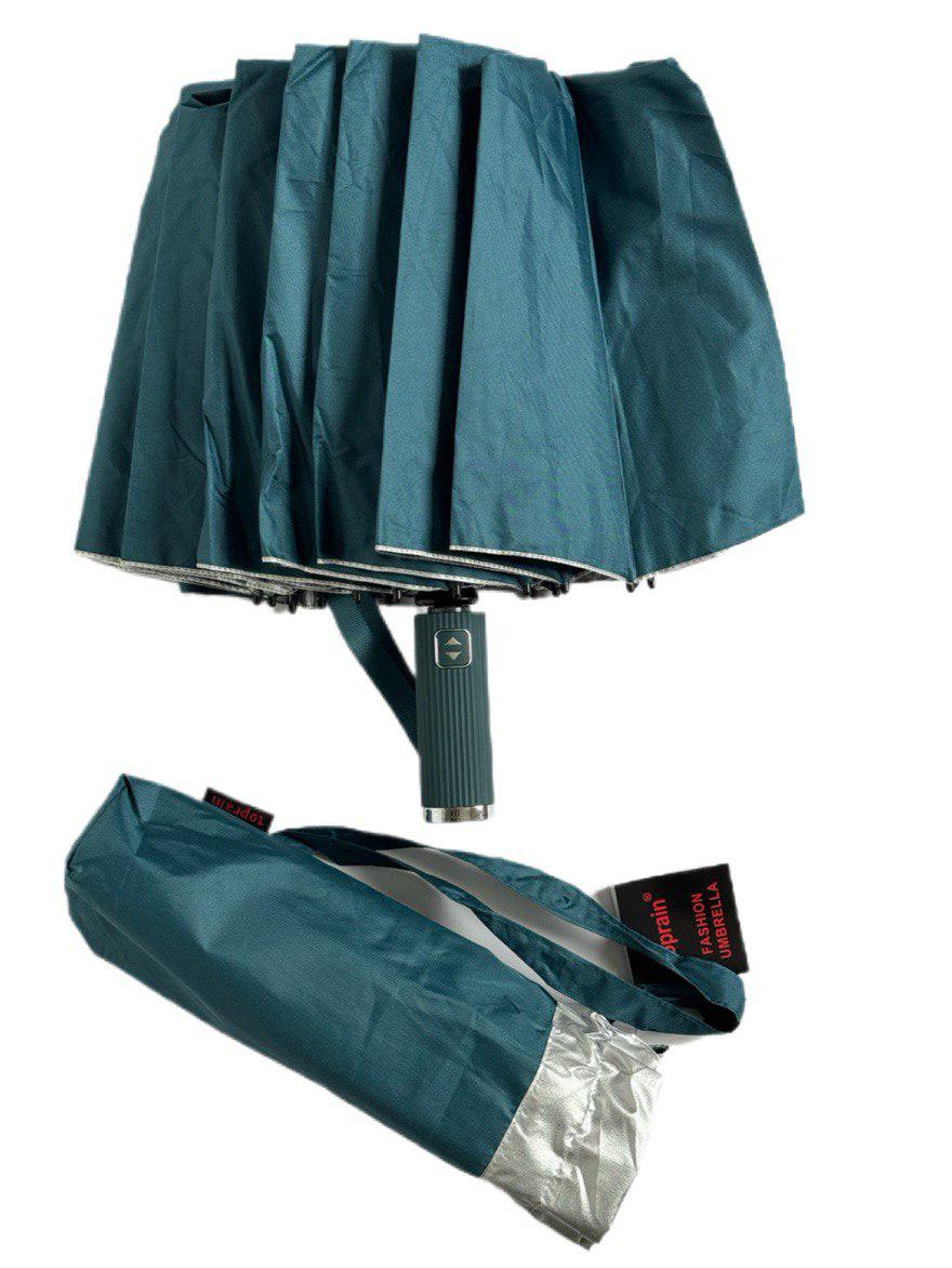 Парасолька-автомат Toprain Umbrella однотонна 16 спиць зі сріблом під куполом Смарагдовий (4016/8) - фото 3