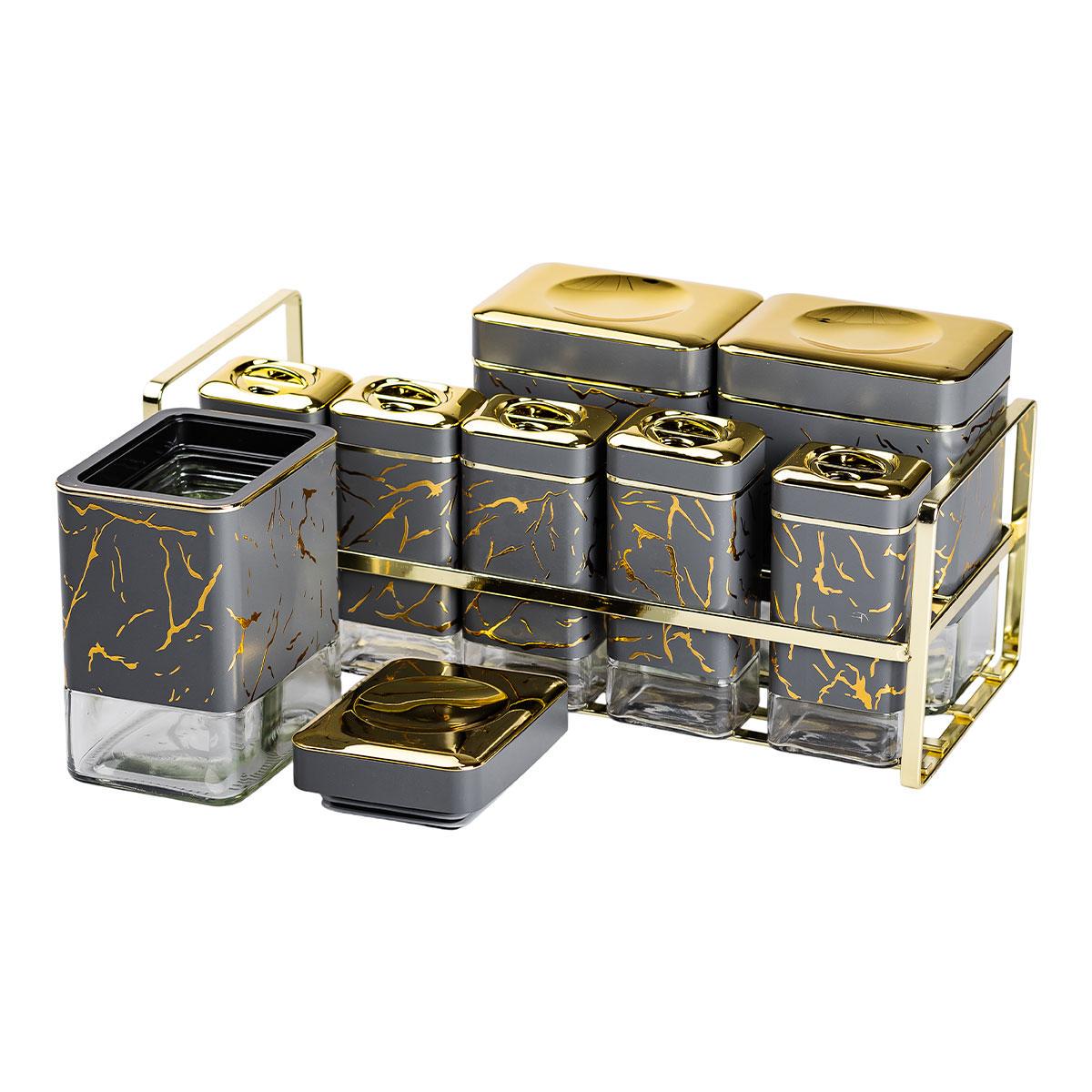 Набір для приправ та спецій на підставці з кришками 8 шт. Сірий (HP-1366) - фото 4