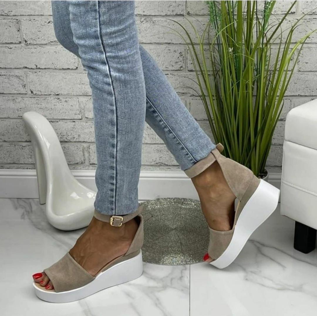 Босоножки женские на танкетке замш р. 36/23,5 см - фото 6