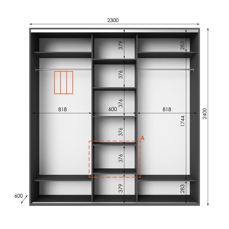 Шафа-купе Idea серія 2 дзеркало 230х60х240 см Антрацит (1249) - фото 2