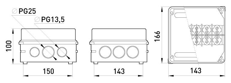 Розподільча коробка E.NEXT зовнішня 6 вводів з клемником 5х25 мм2 IP44 ПВХ 143х166х100 мм (039) - фото 2