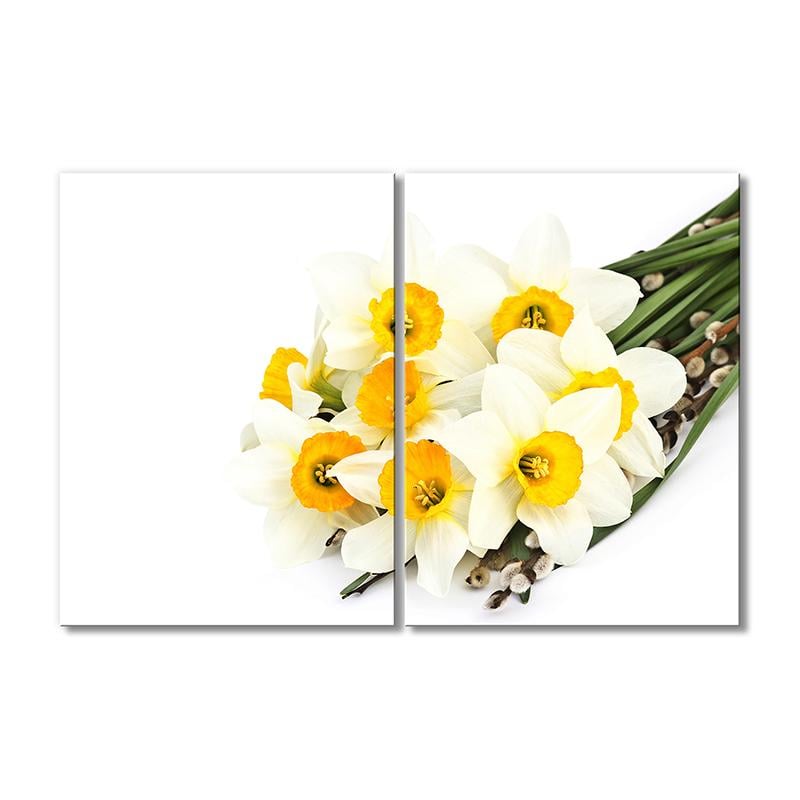 Картина модульная Весенний букет нарциссов и котиков 2 модуля 90x135 см