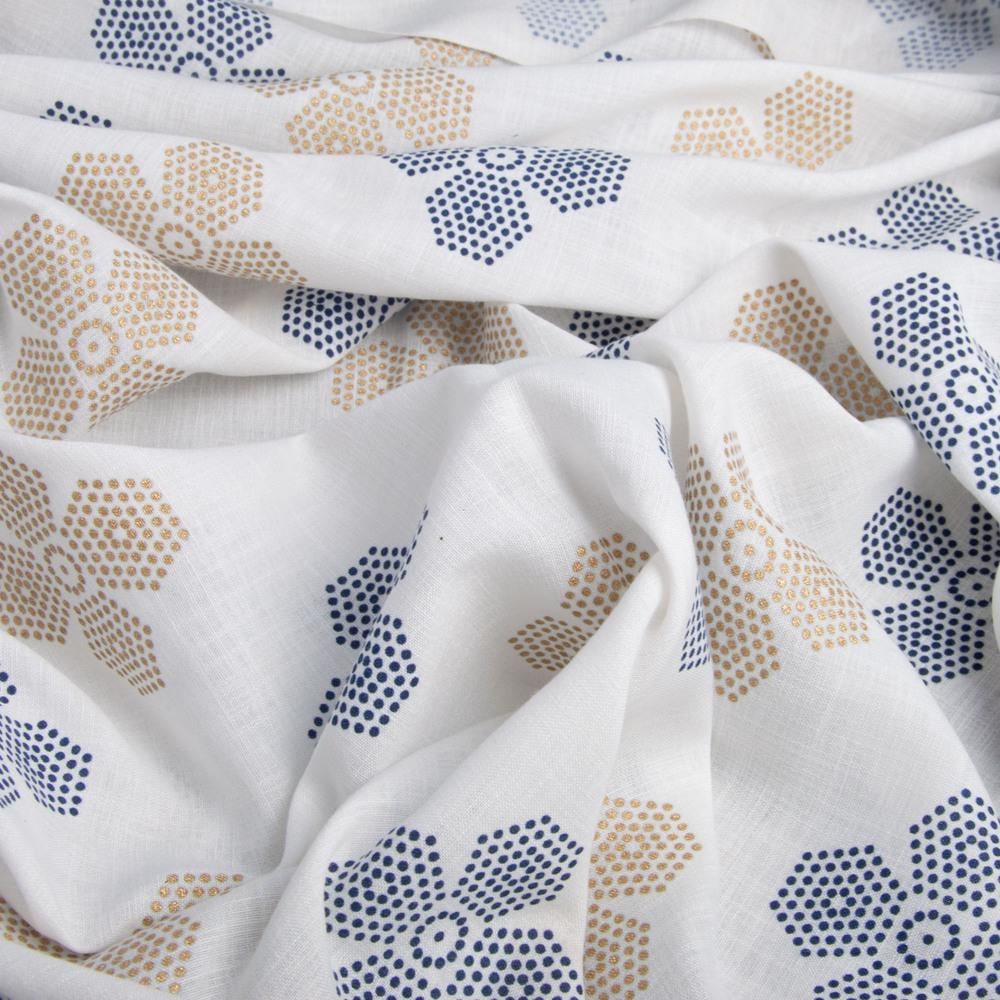 Тканина костюмна імітація льну з напиленням квітка Молоко (22209)