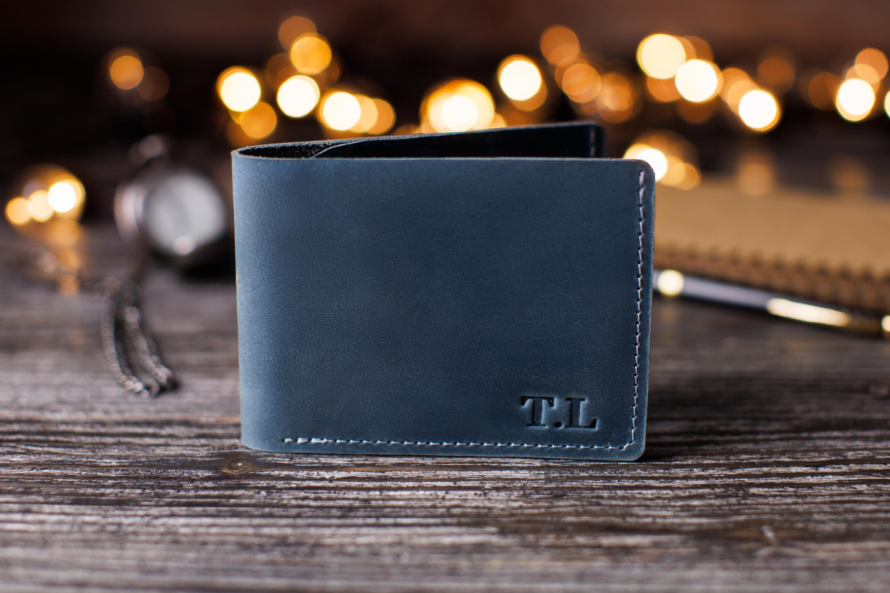 Гаманець-купюрник шкіряний з персоналізацією Блакитний (10322)