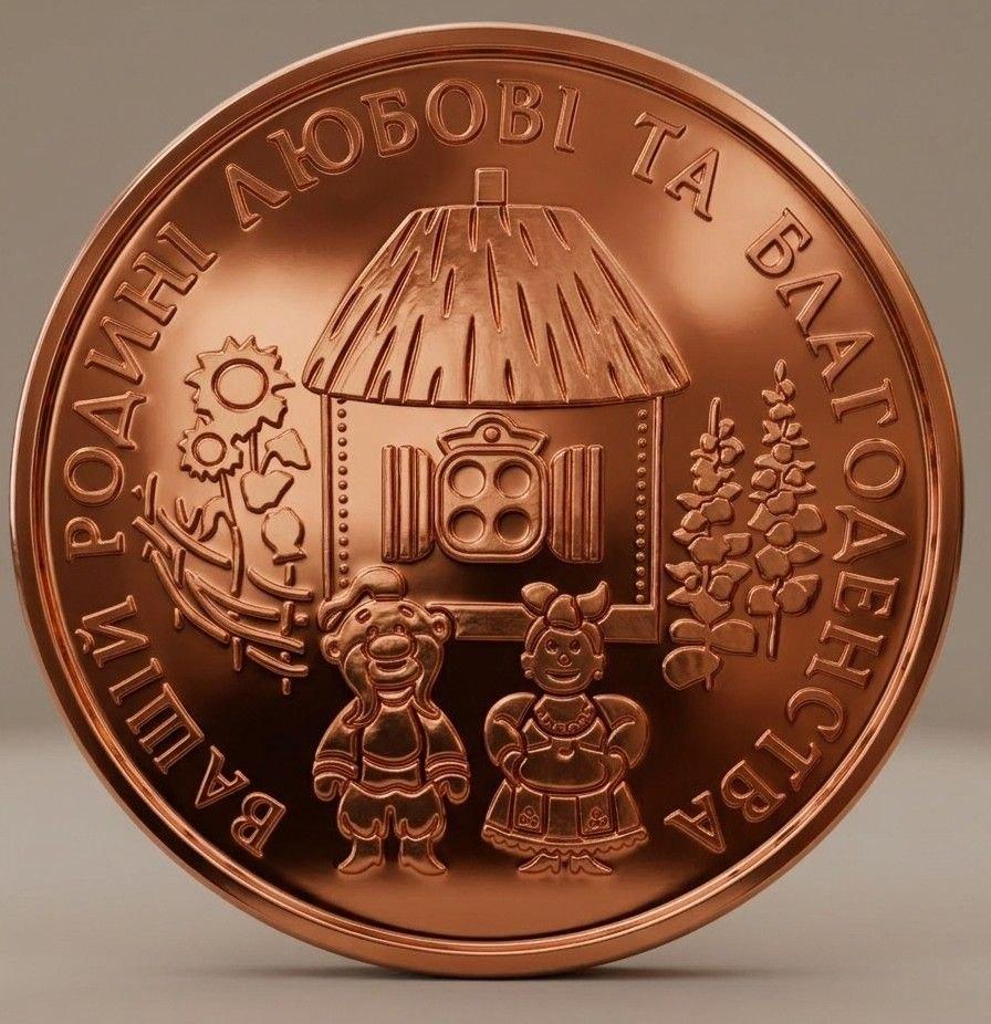 Монета сувенирная в капсуле Украинская семья с пожеланиями Вашей семье любви и благоденствия медь