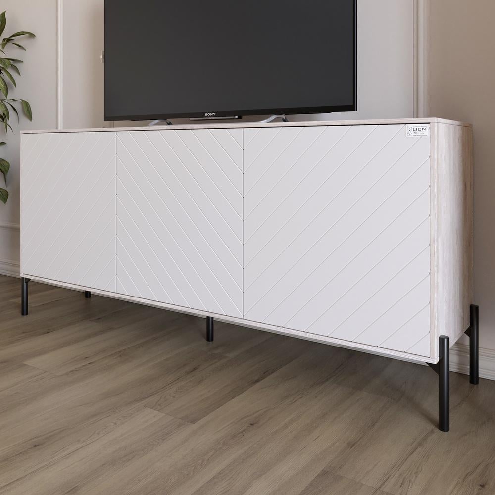 Тумба під телевізор Lion Амарант із чорними металевими ніжками 168x40x76,5 см Самоа Димчастий/Білий (000-000-2372)