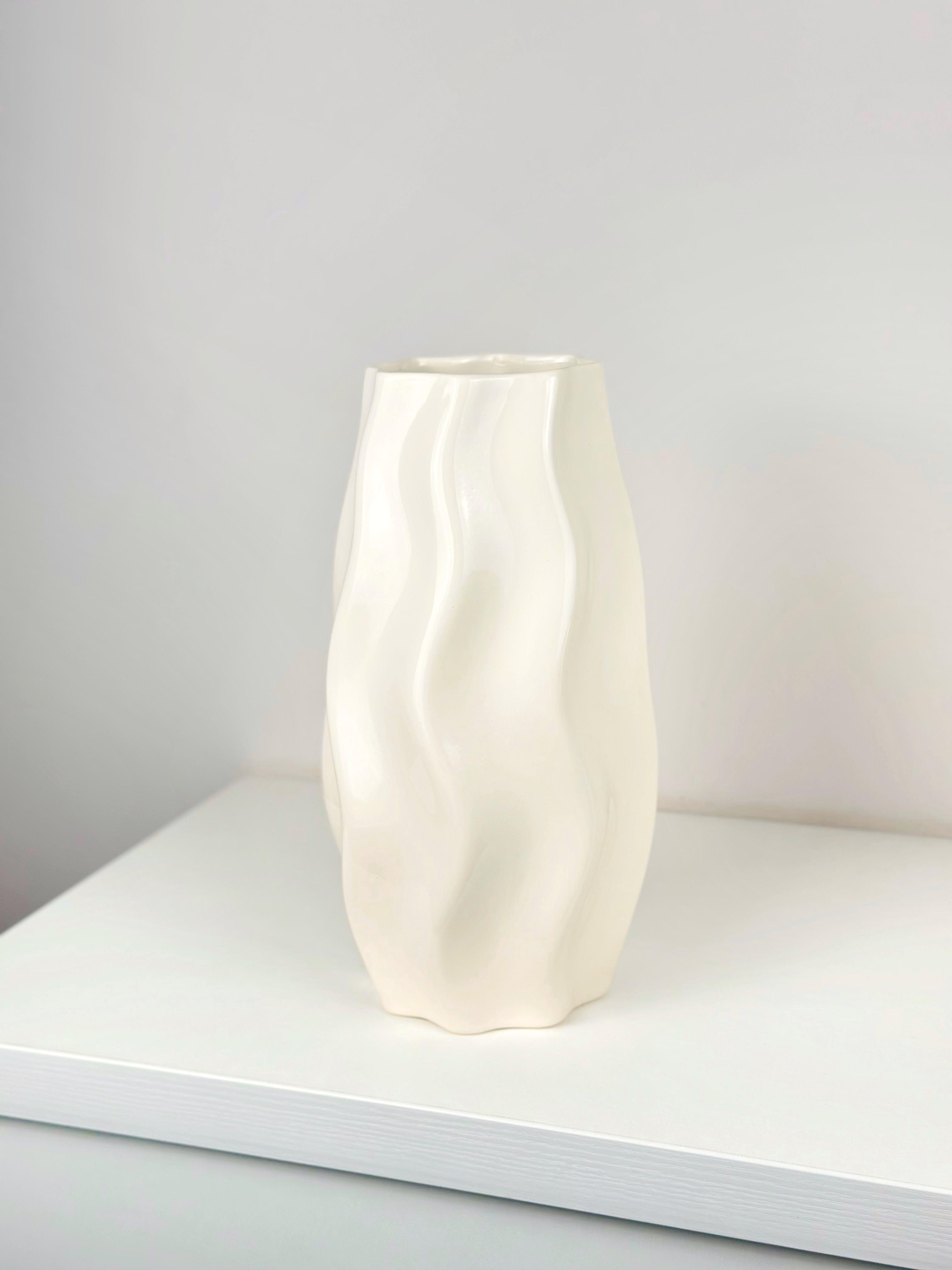 Ваза для цветов и декора глиняная керамическая Волна 30 см Бежевый (4001-9) - фото 4