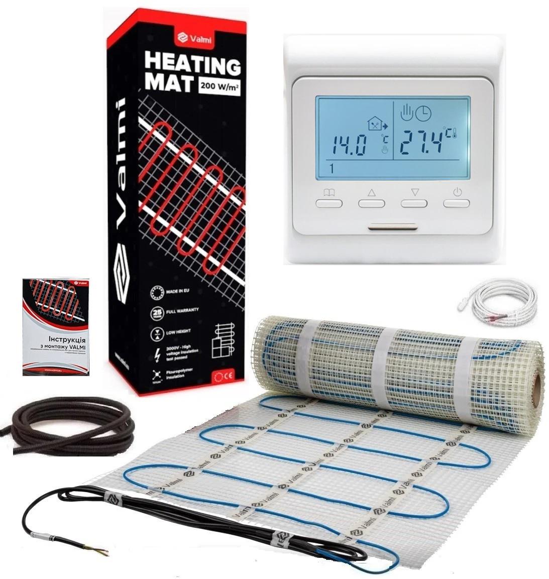 Теплый пол Valmi 2,5 м²/500 Вт/200 Вт/м² нагревательный мат с программируемым терморегулятором Е51