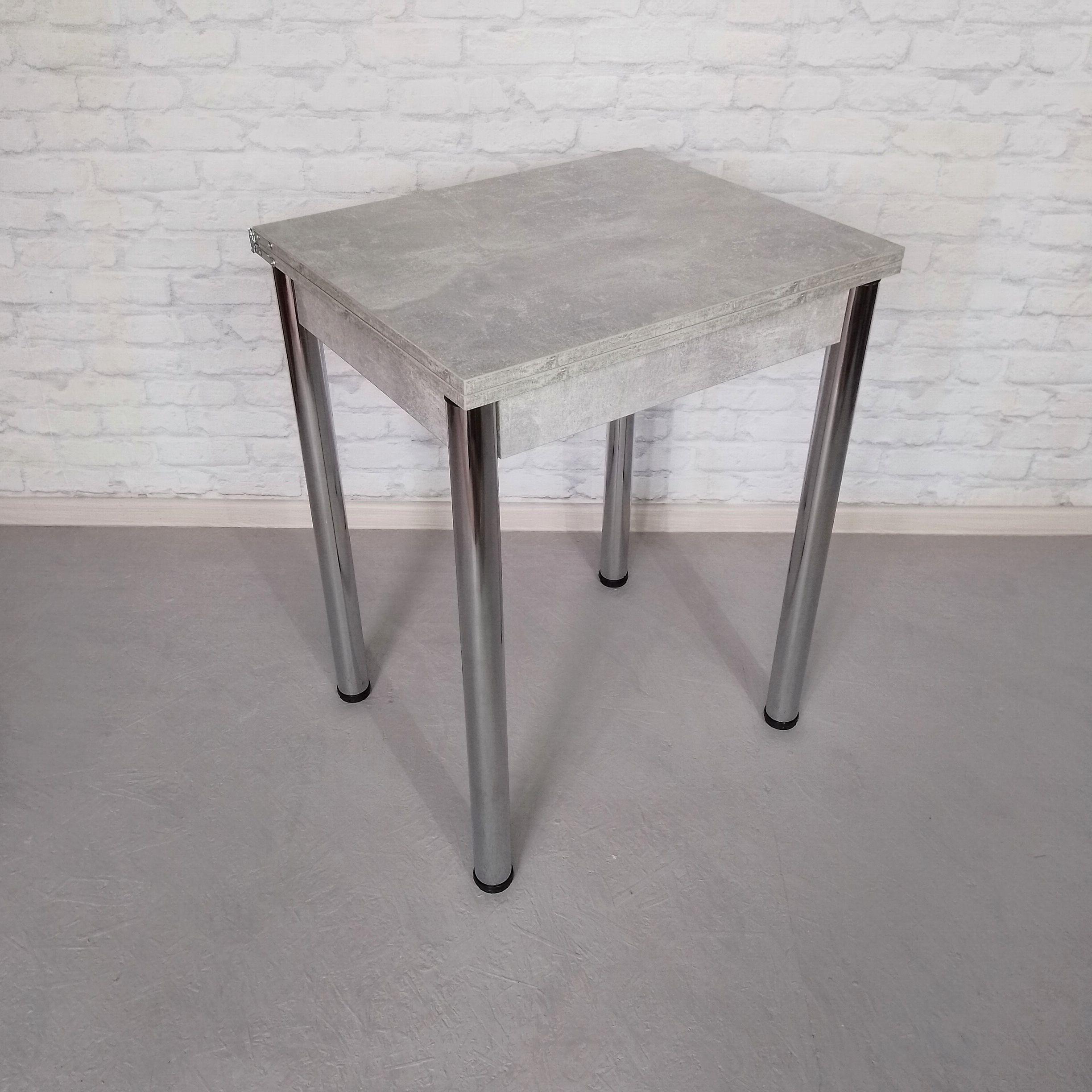 Обеденный стол смарт раскладной/ножки металлические 60х50х75 см/100х60х75 см Бетон/Хром (0050) - фото 1