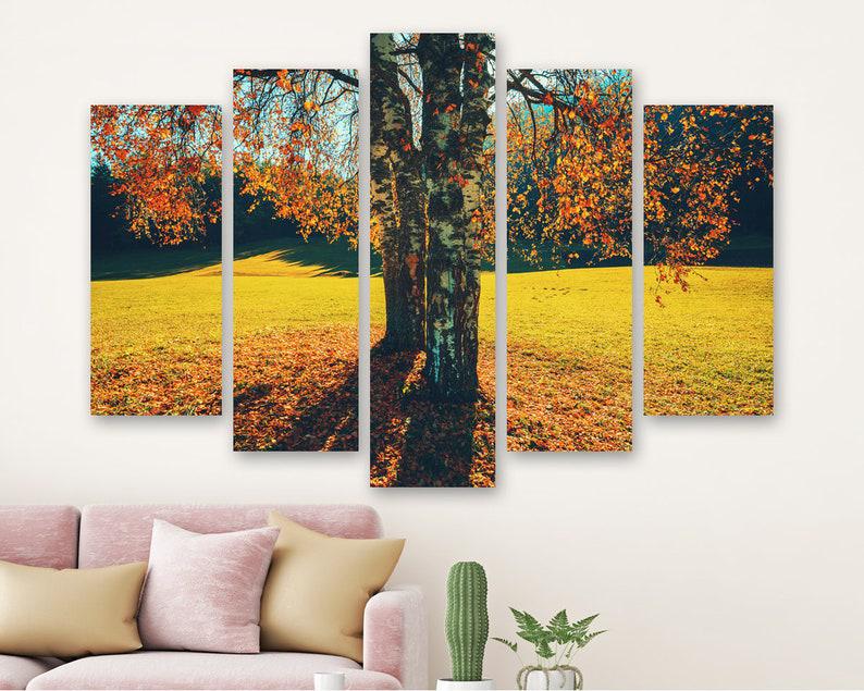 Модульная картина на холсте из пяти частей KIL Art Пара осенних берёз 137x85 см (M51_L_477)