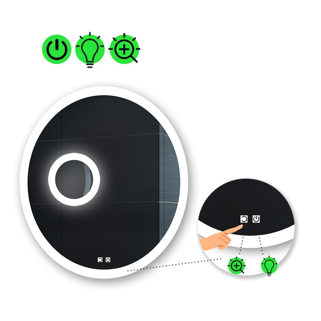 LED-зеркало 50x50 см с двумя сенсорами и линзой с подсветкой модель Amor