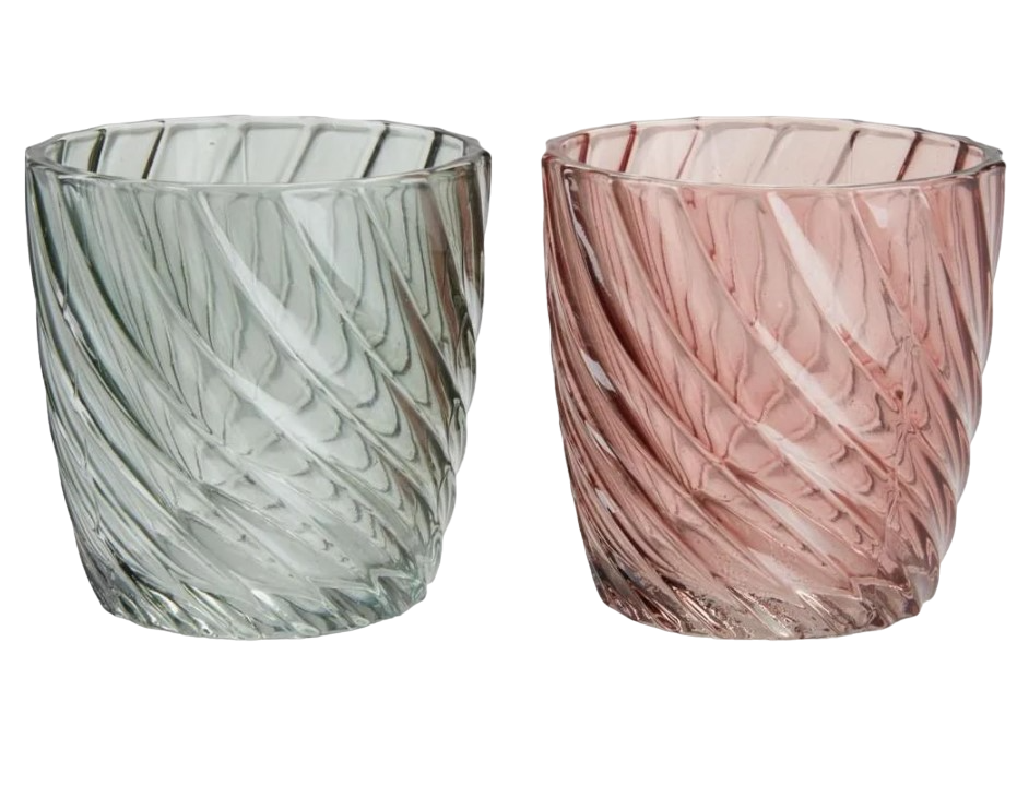 Подсвечник стеклянный 8х8 см 2 шт. Зеленый/Розовый