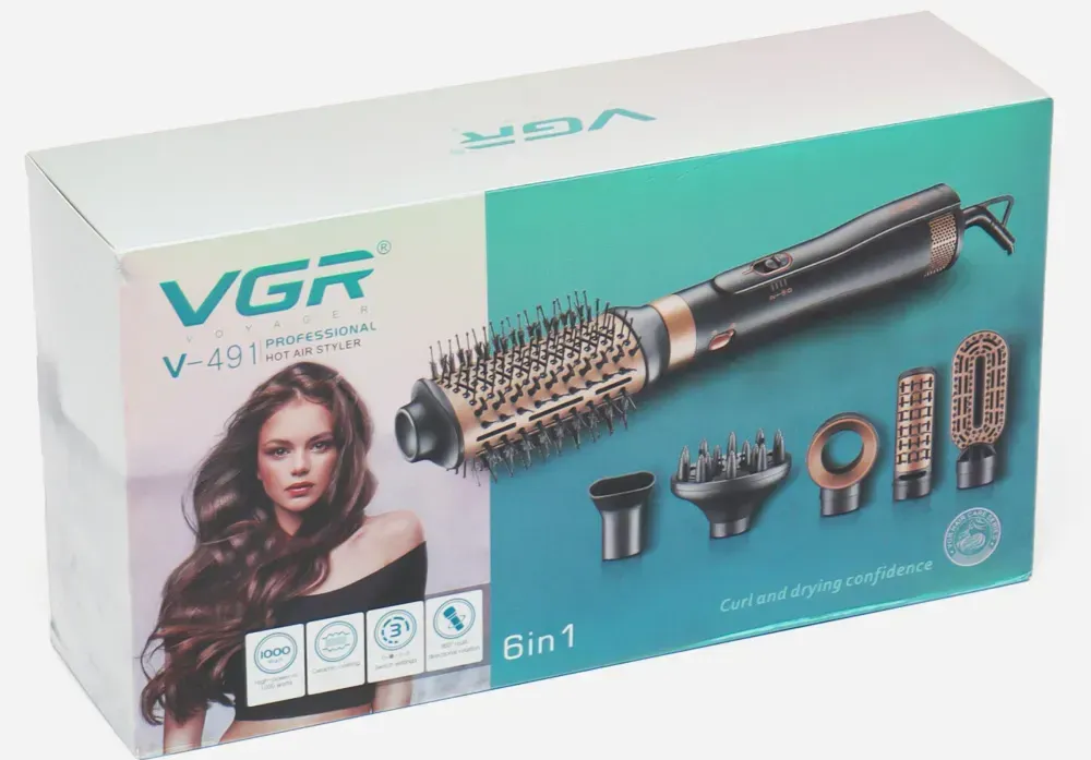 Фен щітка для укладання та завивки волосся + 6 насадок, 1000Вт, VGR V-491 (L) - фото 11 Фен щітка для укладання та завивки волосся + 6 насадок, 1000Вт, VGR V-491 (L) - фото 11