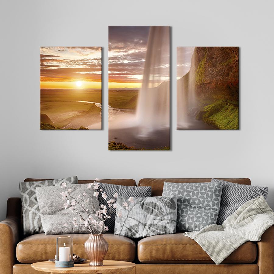 Модульна картина на холсті Триптих Ландшафт з водоспадом 141х90 см (575-32)