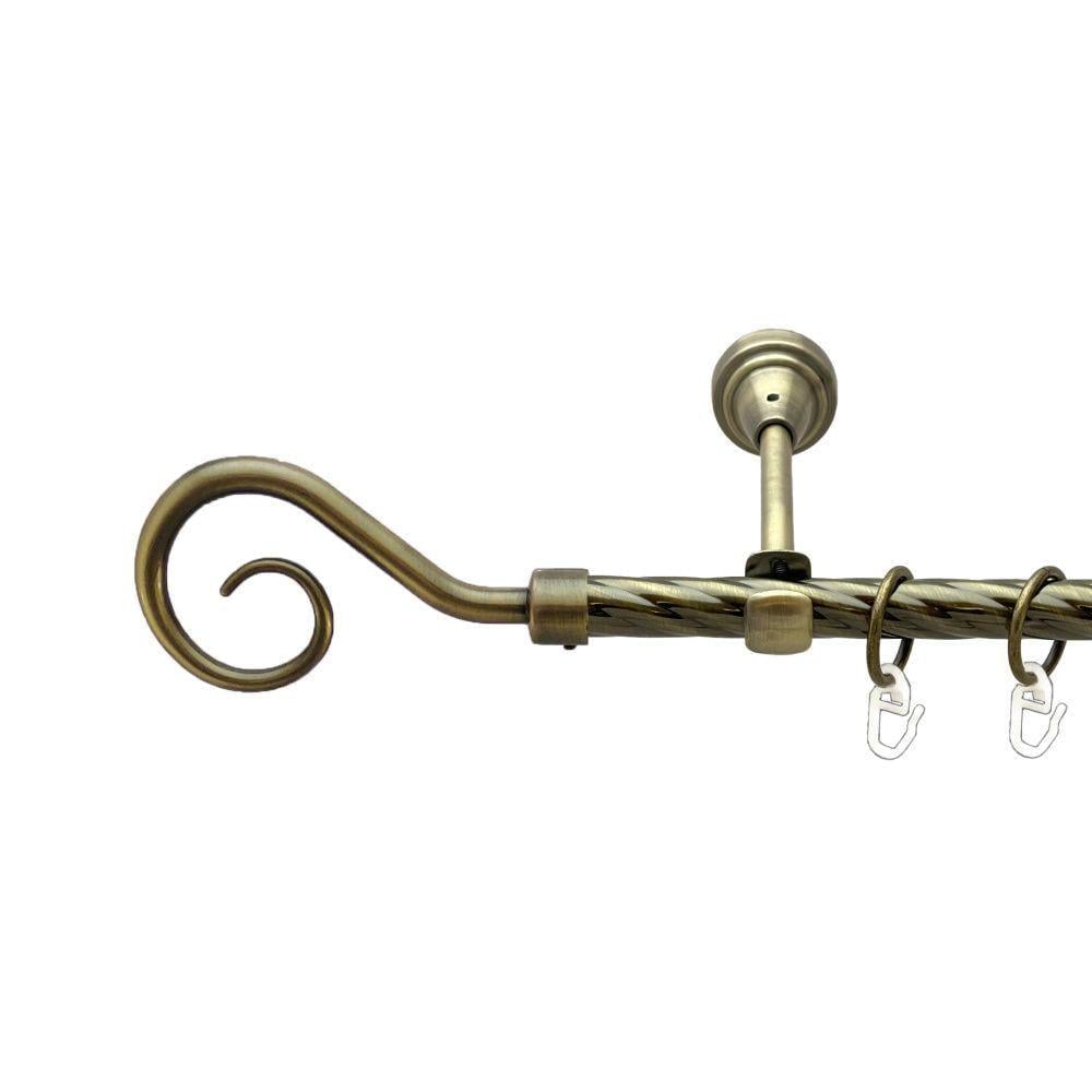 Карниз металлический Orvit Крюк однорядный открытый/скрученная труба/кольцо металлическое Антик 16 мм 200 см (00-00022298)