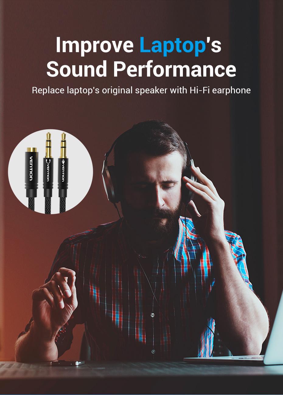 Переходник Vention 2х3.5 мм minijack-3.5 мм/minijack AUX 4-пиновая нейлоновая оплетка TRRS 1 м Черный (BBLBF) - фото 5