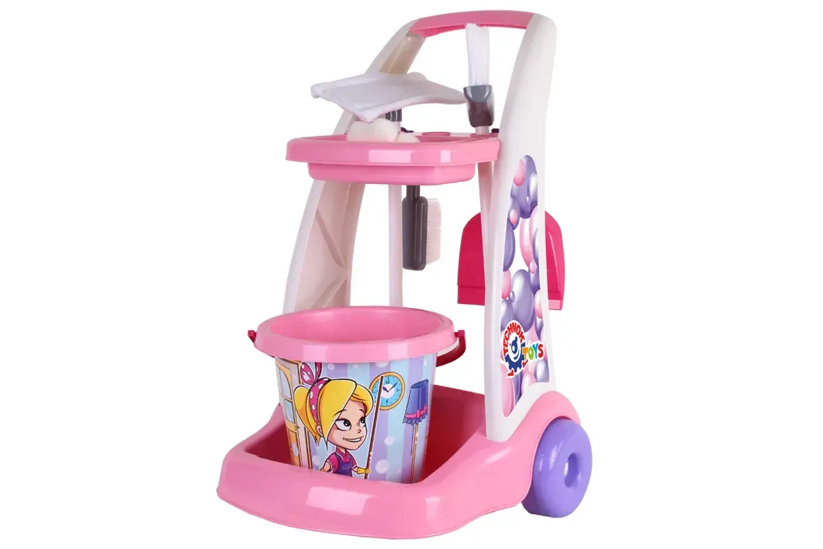 Дитячий ігровий набір ТехноК Набір для прибирання на візку з пластику 54,5х37х37 см Рожевий (150-98-TH6429)