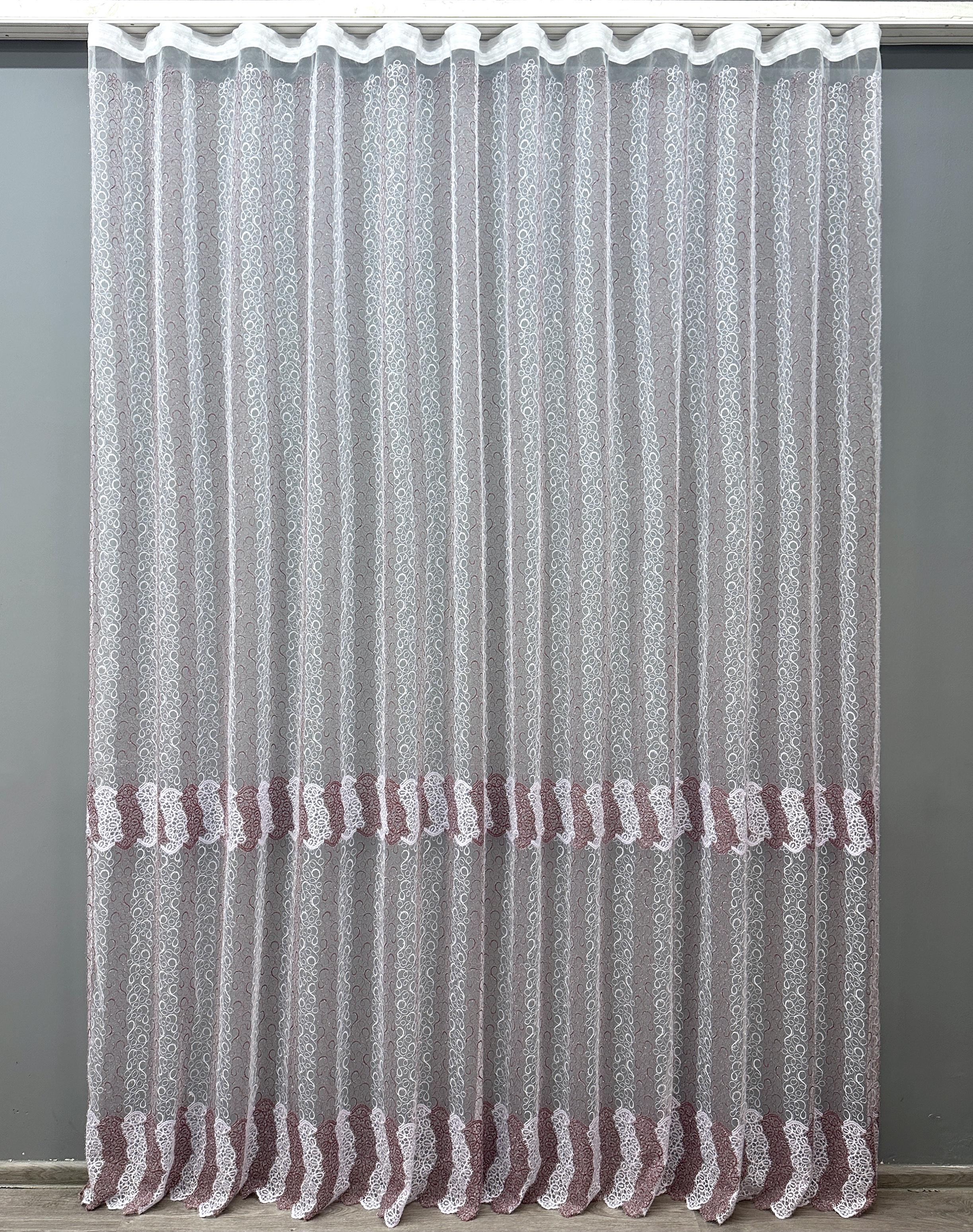 Тюль VR-Textil 1688т Органза с вышивкой и люрексом 300х270 см Бордовый/Белый (42-0723)