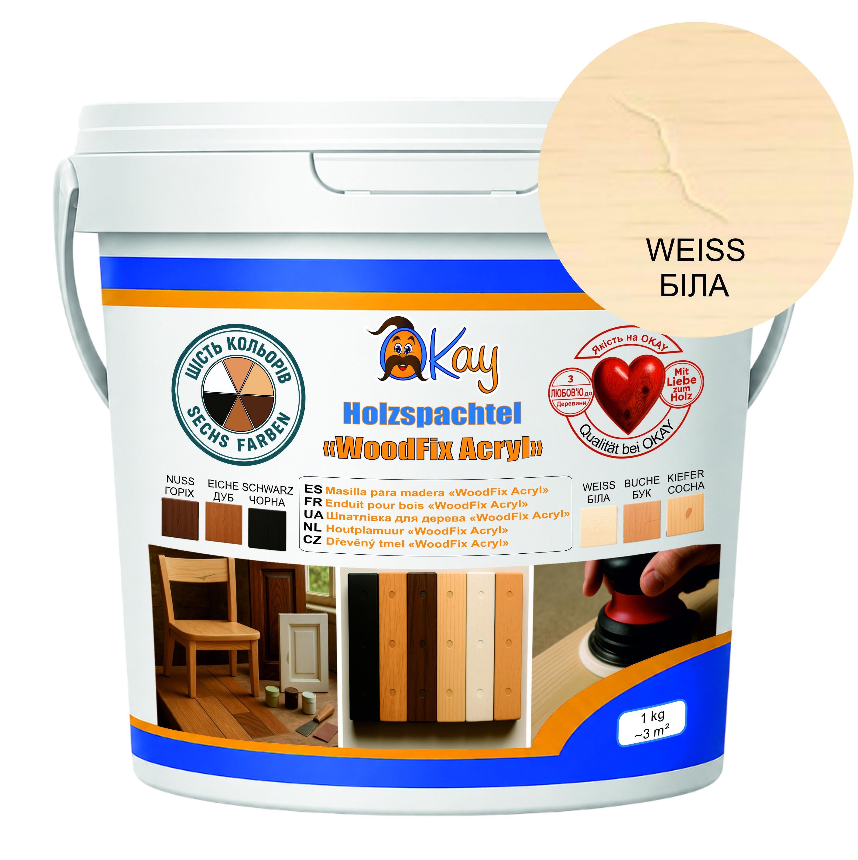 Шпаклевка по дереву акриловая OKAY WoodFix Acryl финишная 0,35 кг Белый