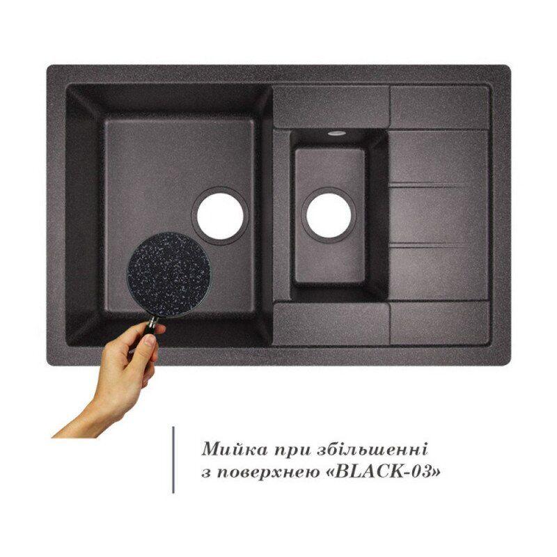 Мийка кухонна Lidz LIDZBLA03780495200 чаші гранітна прямокутна 780x500 мм Чорний (25973149) - фото 3 Мийка кухонна Lidz LIDZBLA03780495200 чаші гранітна прямокутна 780x500 мм Чорний (25973149) - фото 3