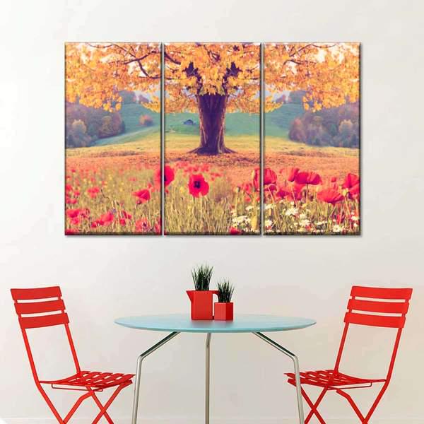 Модульная картина KIL Art Золотой дуб на маковом поле из трех частей 78x48 см (M3_M_142)