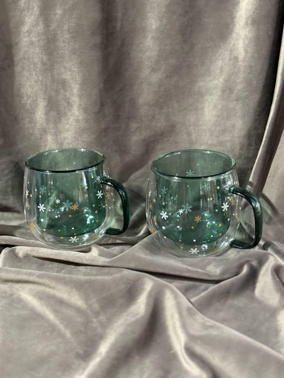 Набор новогодних чашек Vittora Северное сияние с двойным дном 2 шт. 350 мл Зеленый (VT-5329-350)