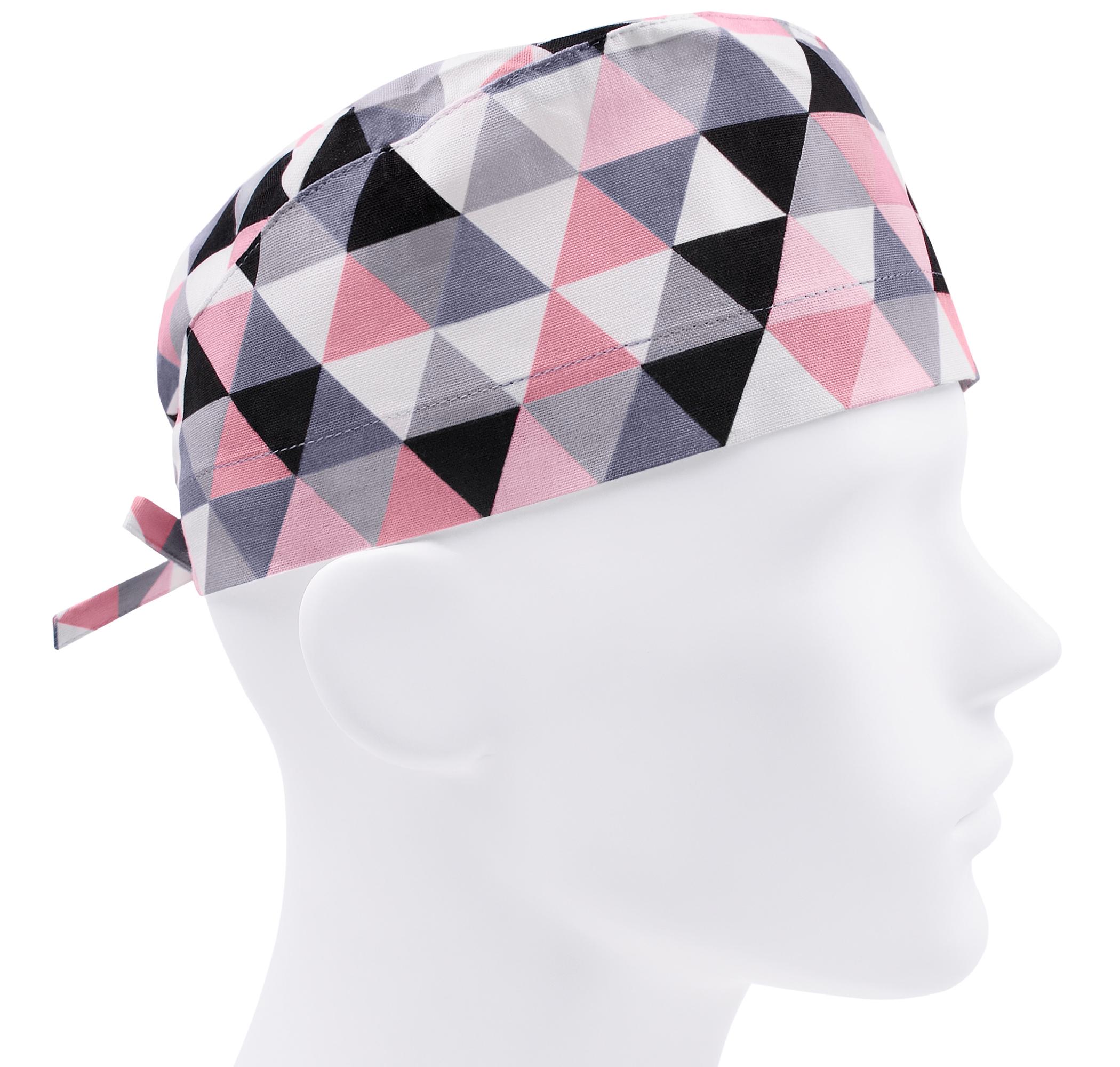 Шапочка медицинская мужская FloralScrubs Треугольники розовые универсальная (М102)