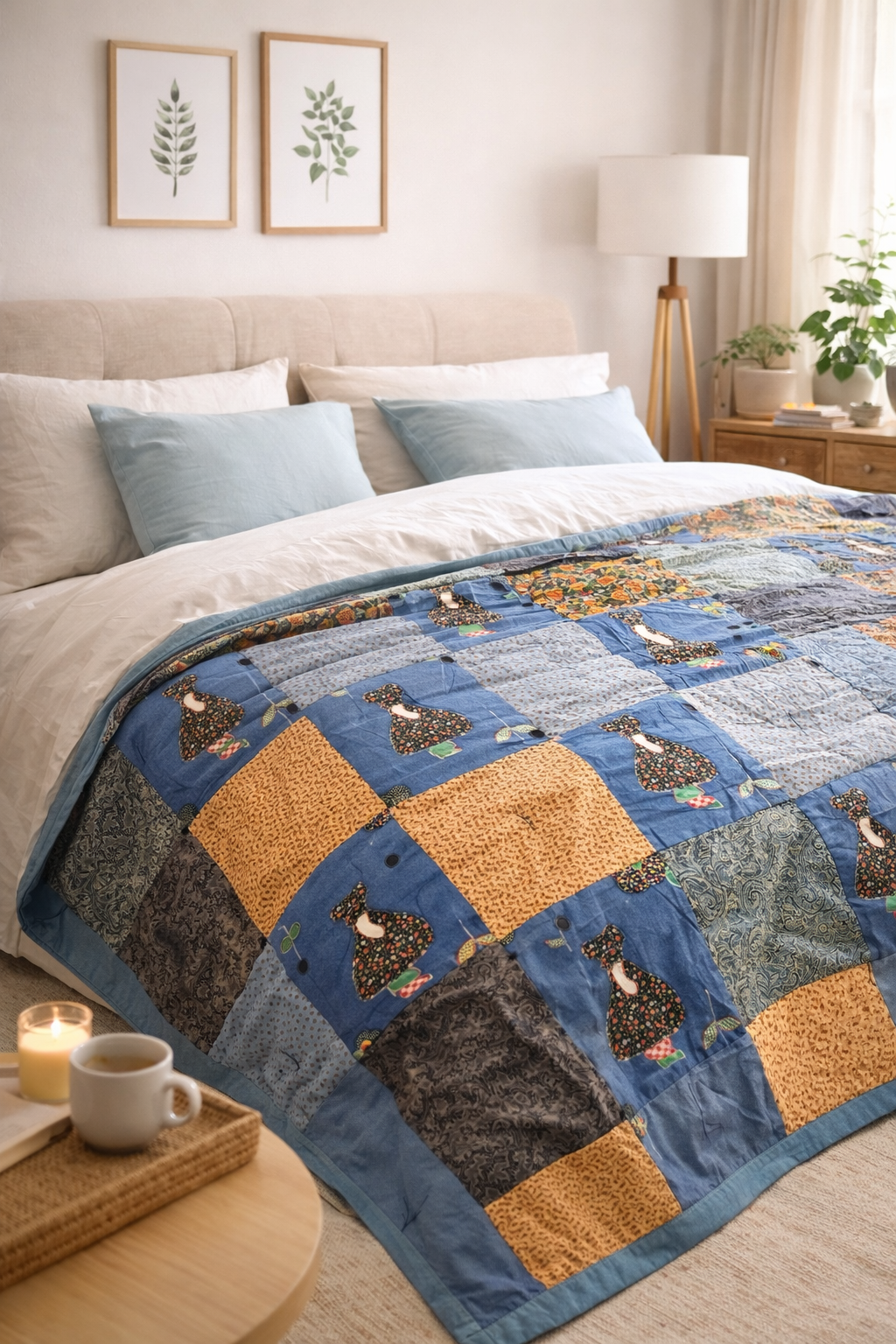 Покрывало пэчворк ручной работы 150х200 см Мечтающая девочка