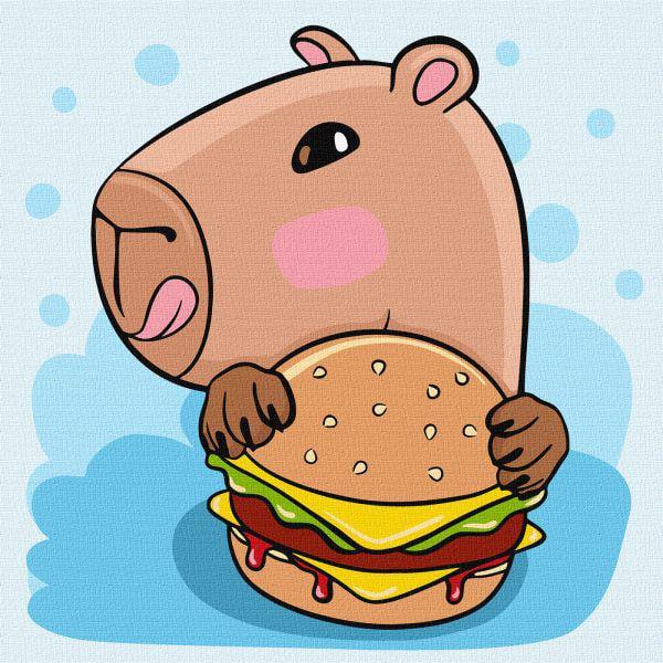 Картина за номерами Ideyka Капібара та бургер 30х30 см (Id-KHO1276)
