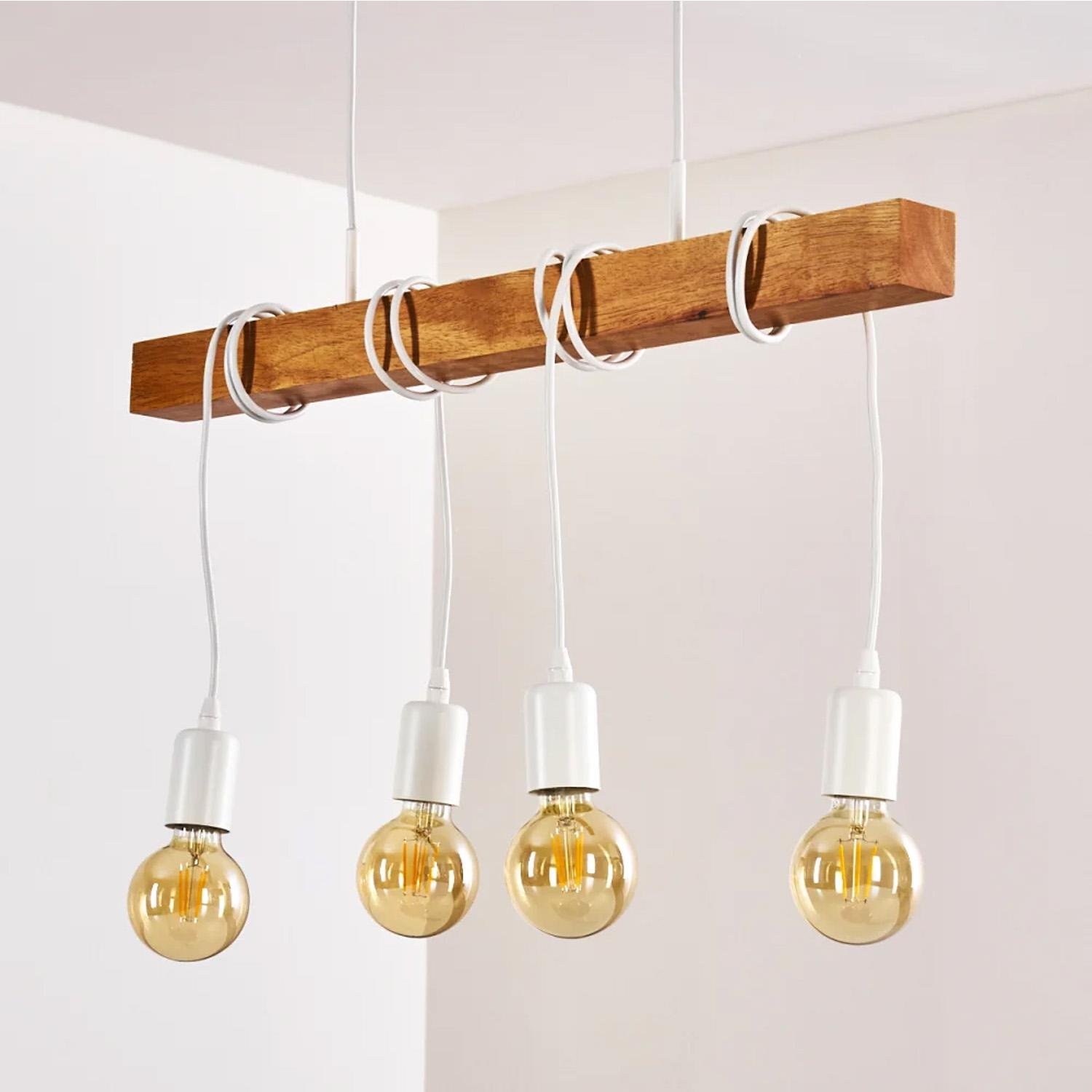 Люстра в скандинавському стилі SkandyWood-1.0-4 з дерев'яною балкою з ясена на 4 лампи Білий