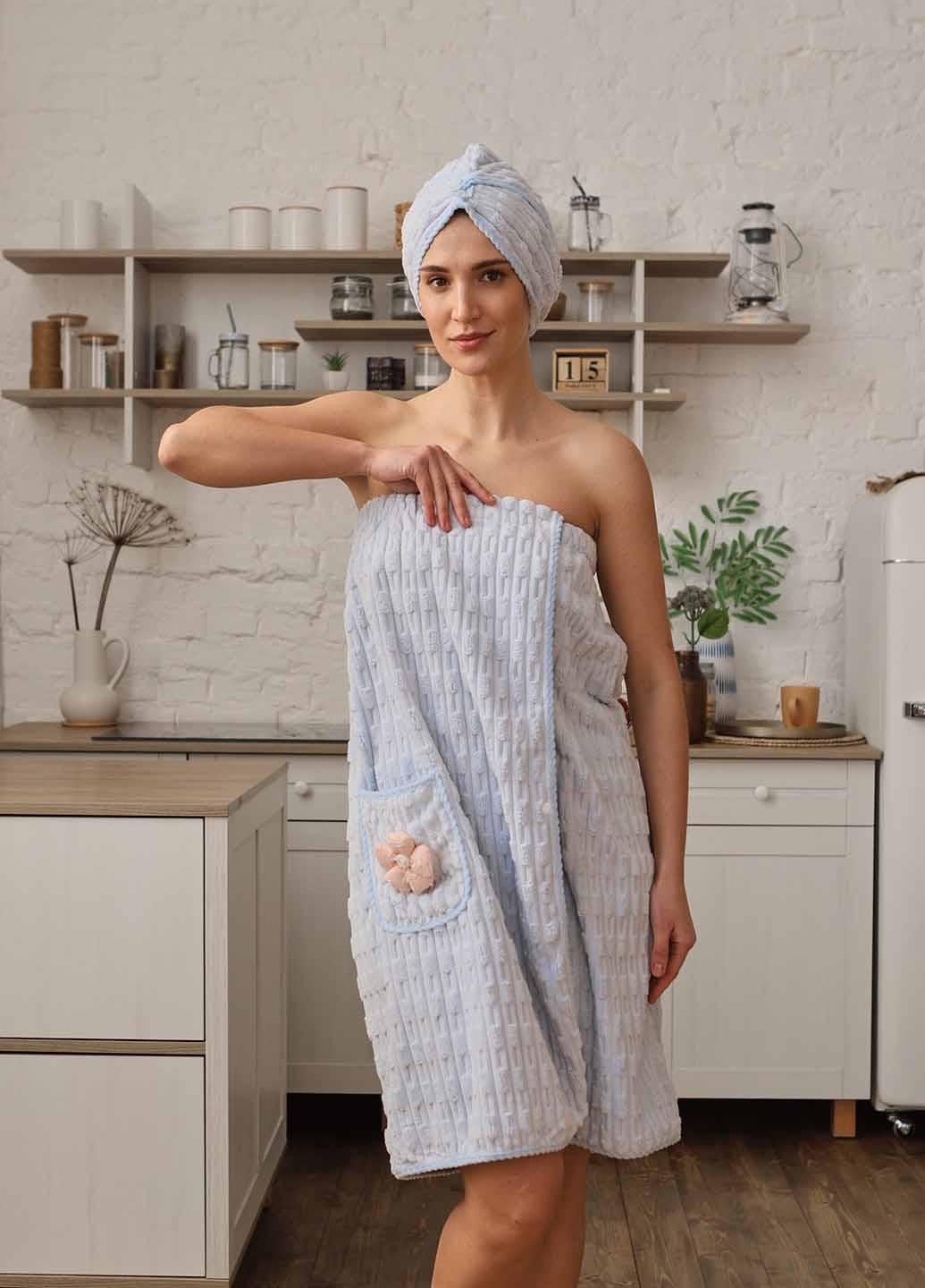 Набор женский полотенце-халат с шапочкой микрофибра 140х80 см