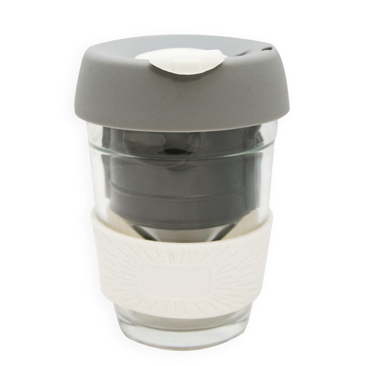 Чашка стеклянная с фильтром и крышкой 12,5х9,5 см Серый/Прозрачный (1009643-Gray)