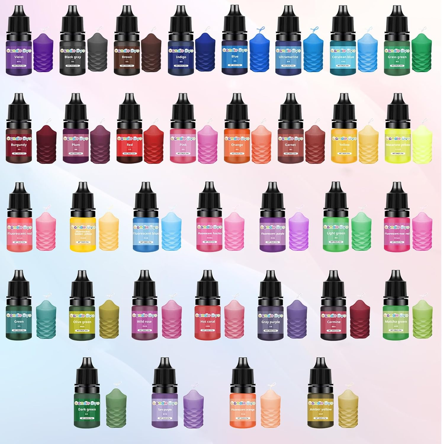 Набір рідких барвників для виготовлення свічок і мила концентровані пігменти 30 кольорів по 5 мл - фото 5 Набір рідких барвників для виготовлення свічок і мила концентровані пігменти 30 кольорів по 5 мл - фото 5