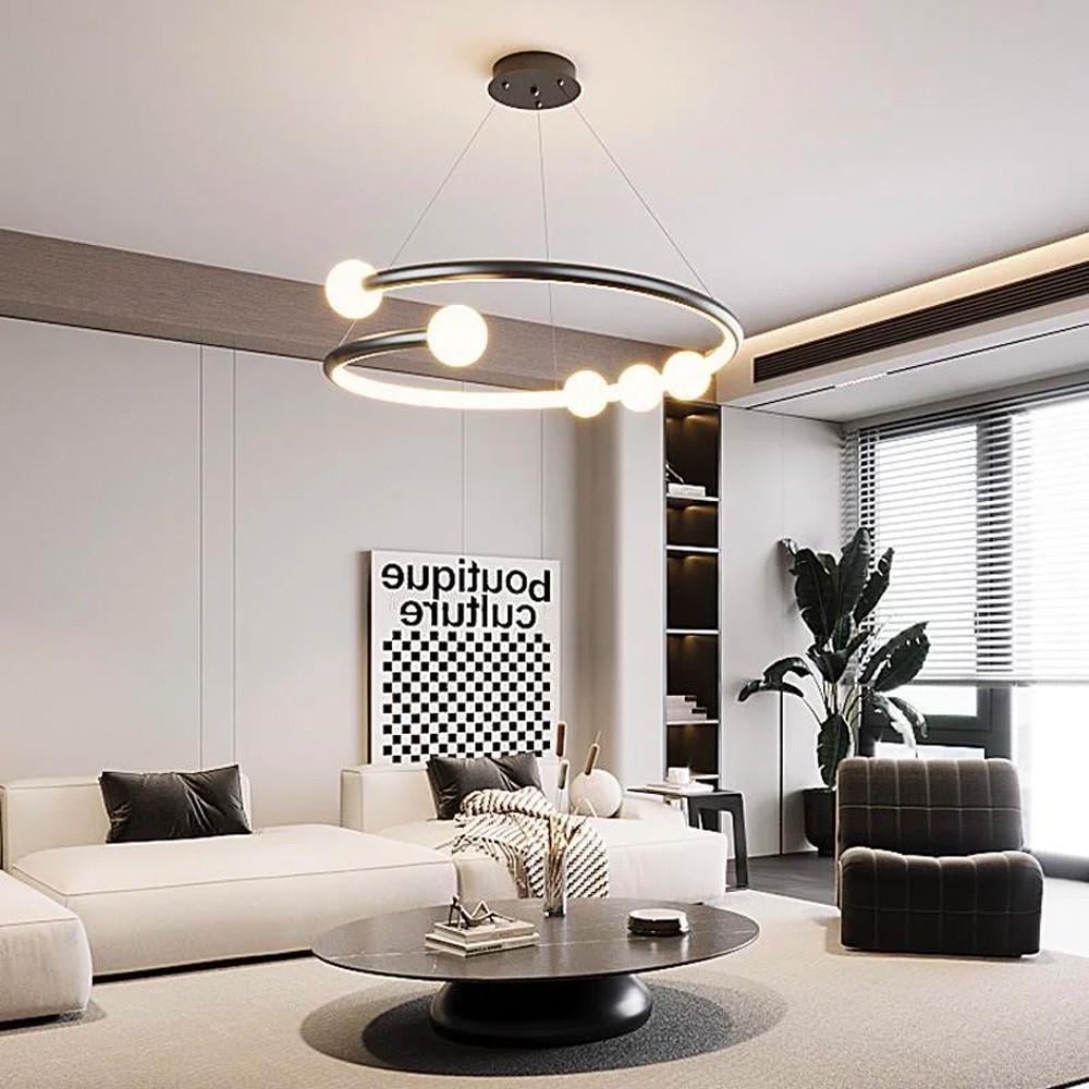 Люстра дизайнерська LED з акриловими кульками Ø 60 см Чорний (901-600 BK LED+G9*2)