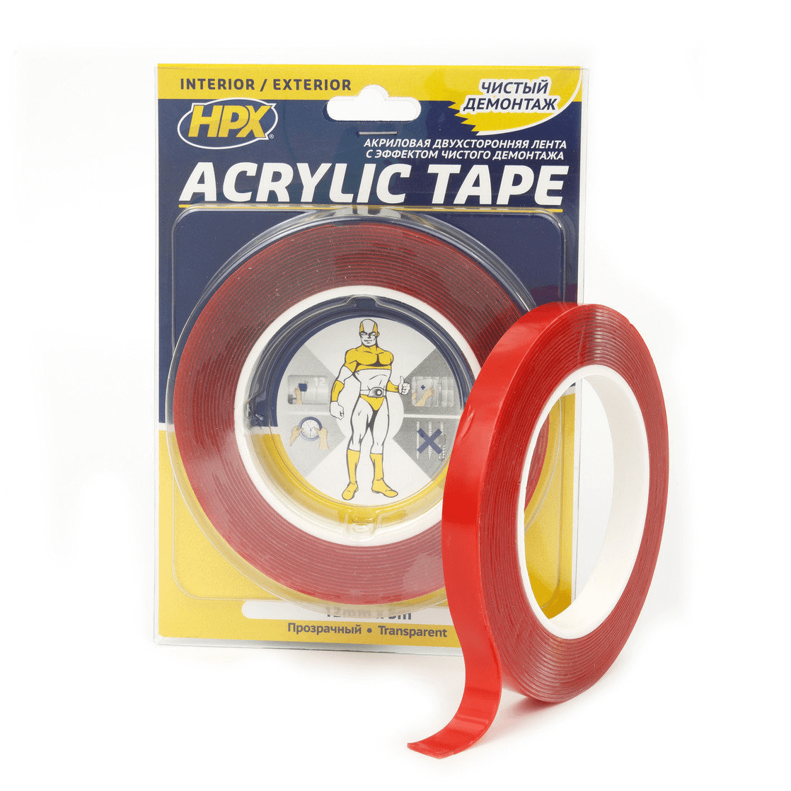 Лента двухсторонняя HPX ТТ1205 12x1 мм 5 м акриловая сверхпрочная Прозрачный (INRUC0020119002033) - фото 2