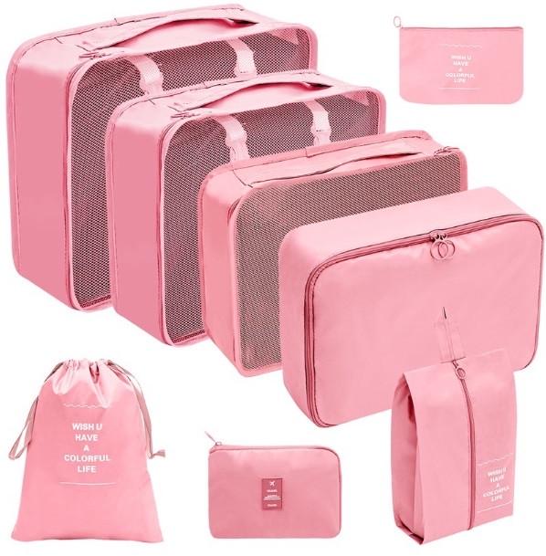Набір дорожніх органайзерів 8в1 з нейлону для валізи та ручної поклажі Рожевий (КДО-40-23) - фото 1 Набір дорожніх органайзерів 8в1 з нейлону для валізи та ручної поклажі Рожевий (КДО-40-23) - фото 1
