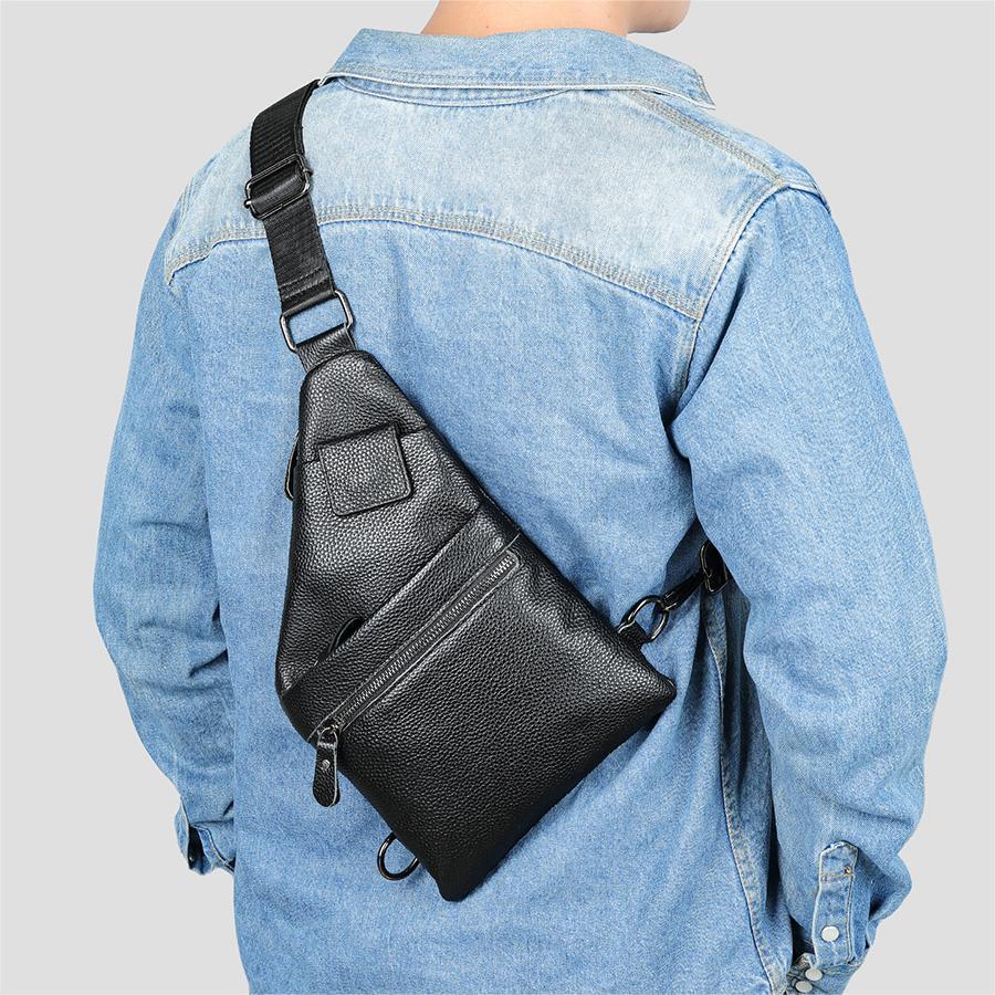 Чоловіча сумка-слінг Lorian з натуральної шкіри із зовнішніми кишенями на блискавці та магніті Чорний (LR 259202-black) Чоловіча сумка-слінг Lorian з натуральної шкіри із зовнішніми кишенями на блискавці та магніті Чорний (LR 259202-black)