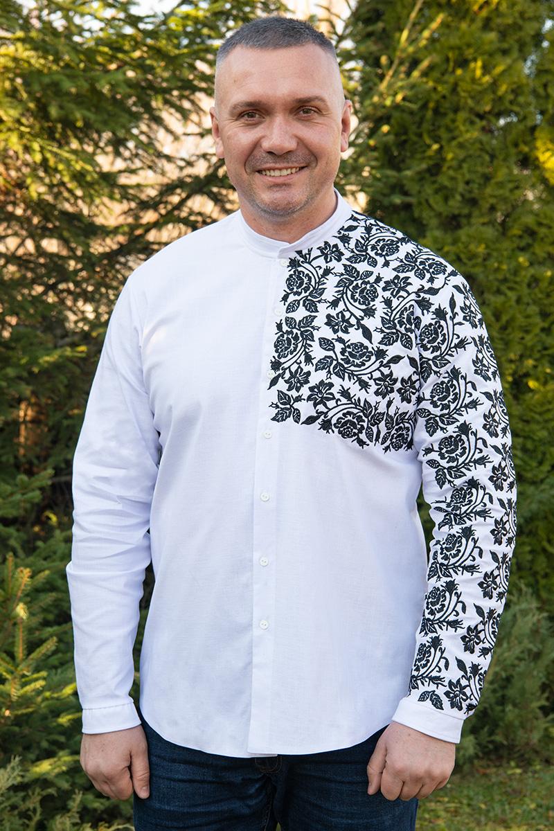 Вышиванка мужская из льна с вышивкой на одну сторону с длинным рукавом 2XL Белый (2053261541)