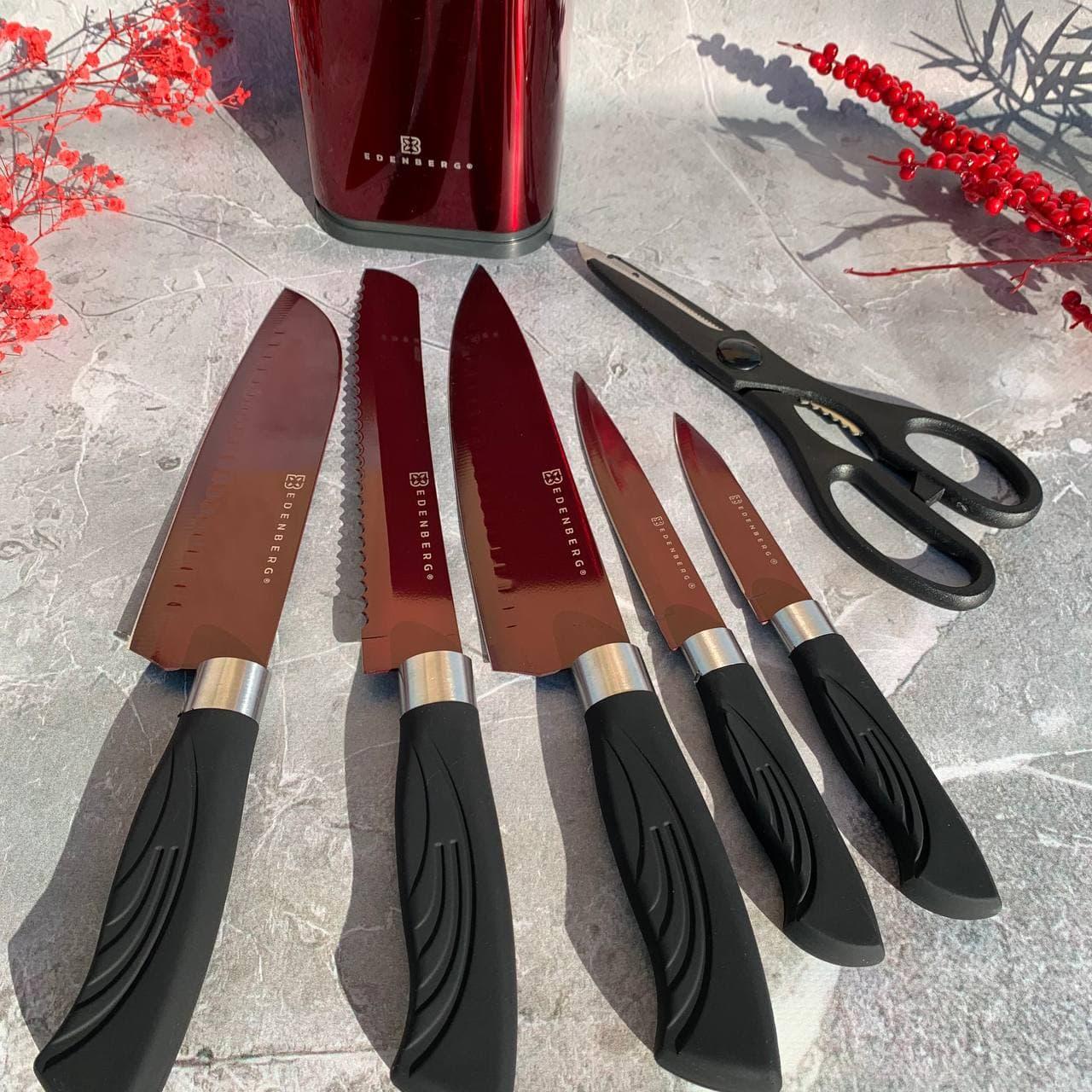 Набор кухонных ножей с подставкой Edenberg EB-11027 антибактериальное покрытие 7 предметов Красный (2530555684) - фото 5 Набор кухонных ножей с подставкой Edenberg EB-11027 антибактериальное покрытие 7 предметов Красный (2530555684) - фото 5