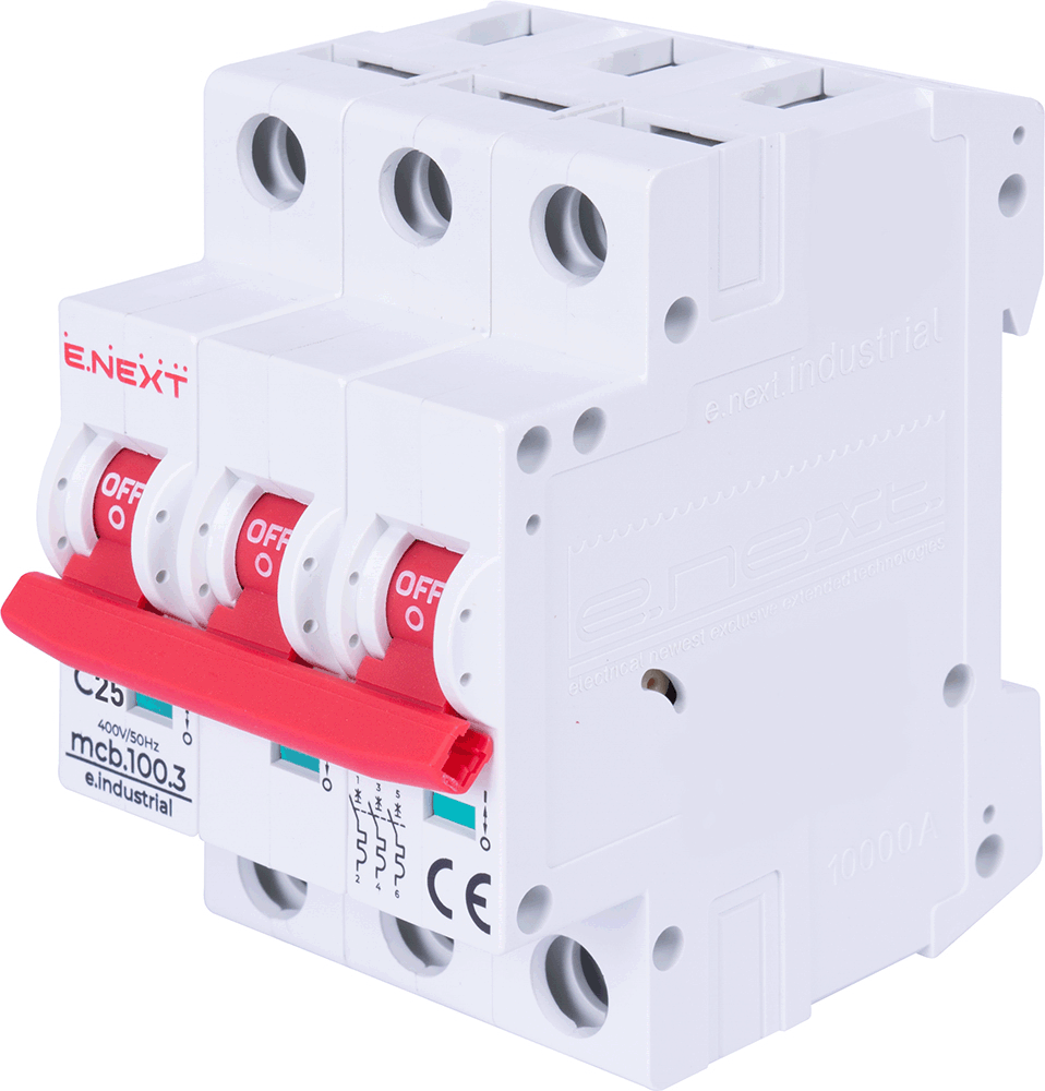 Автоматичний вимикач модульний E.NEXT e.industrial.mcb.100.3.C25 3 р 25А C 10кА (i0180023)