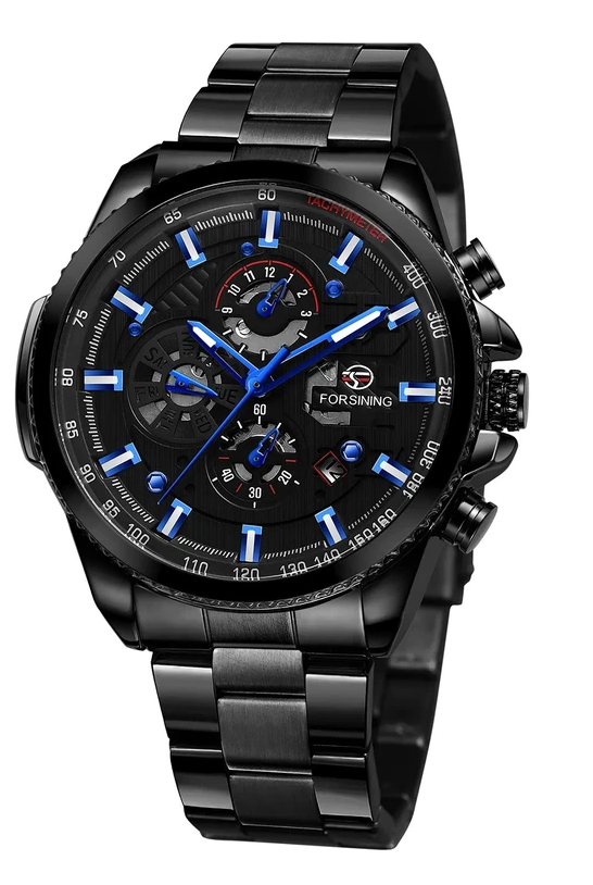 Наручний годинник Forsining 6909 All Black/Blue Steel Наручний годинник Forsining 6909 All Black/Blue Steel