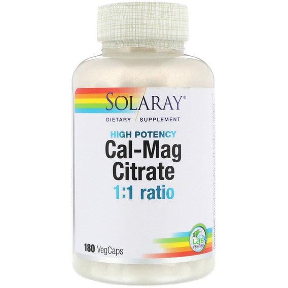 Мікроелемент Кальцій Solaray Cal-Mag Citrate 1:1 Ratio High Potency 180 Veg Caps (SOR04525)