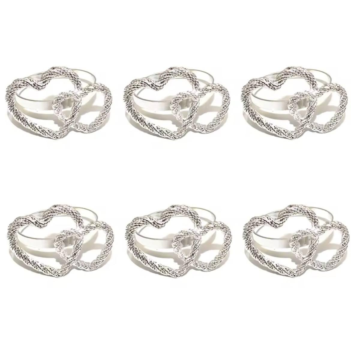 Набор колец для салфеток Сердца 6 шт. Silver