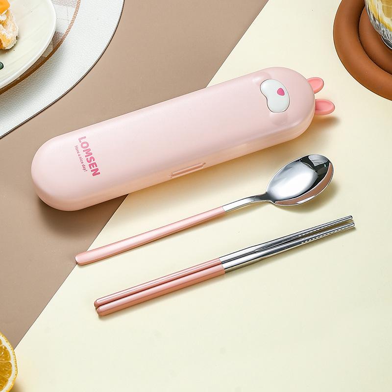 Набір столових приладів у футлярі Asian Kawaii ложка та палички Рожевий