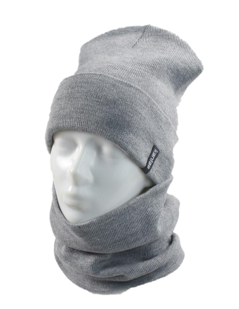Вязаная шапка Кahta Fashion Hat с Buff снуд унисекс р. 57-58 Серый (OC-065)