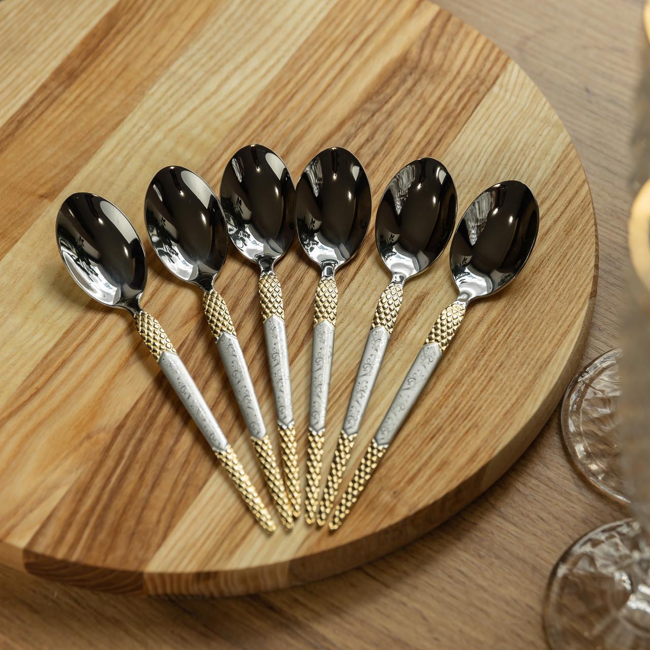 Набор чайных ложек 6шт. 15 см Серебряный с золотом